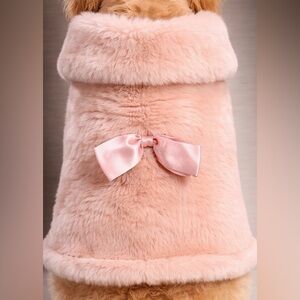 Max Studio Blush Pink Faux-Fur Dog Coat with Satin Bow